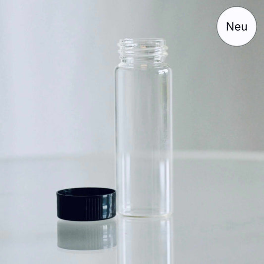 Transparentes Glasfläschchen mit Schraubdeckel für Pflanzenfarben