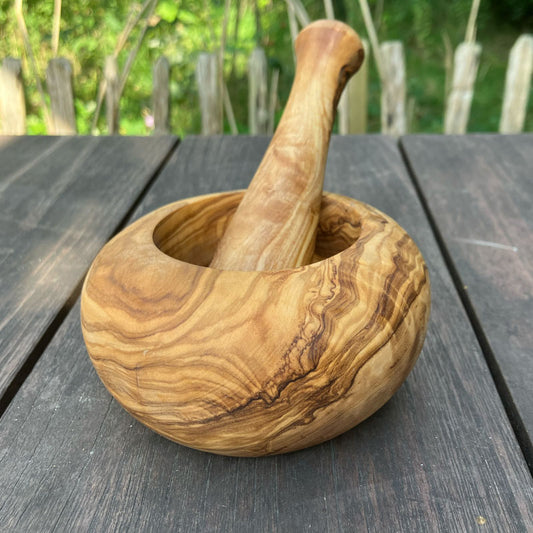 Mortar and pestle made of olive wood