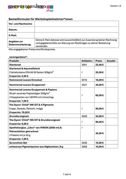 Seite 1 Bestellformular sevengardens.shop für Workshopteilnehmer*innen